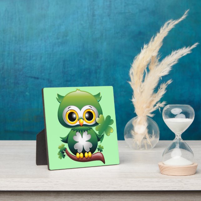 Baby Owl Cute St Patrick Cartoon Plaque (Insitu)