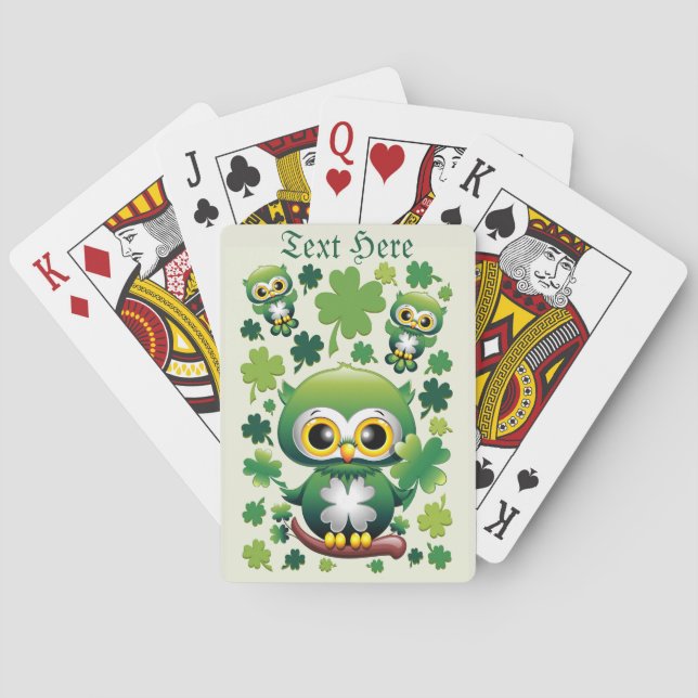 Baby Owl Cute St Patrick Cartoon Playing Cards (Back)