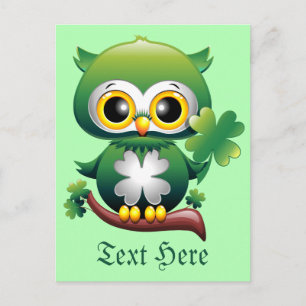 Baby Owl Cute St Patrick Cartoon Postcard