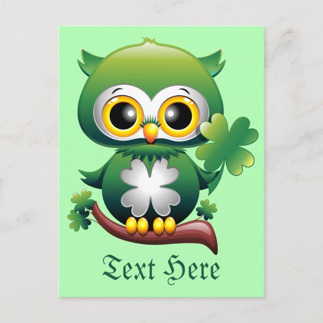 Baby Owl Cute St Patrick Cartoon Postcard (Front)