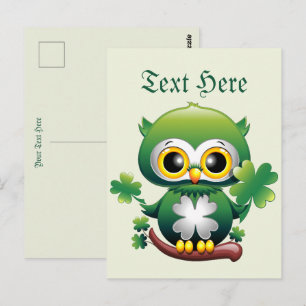 Baby Owl Cute St Patrick Cartoon Postcard
