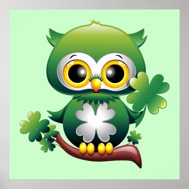 Baby Owl Cute St Patrick Cartoon Poster (Front)