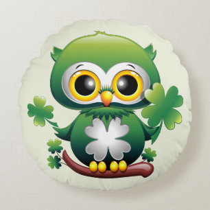 Baby Owl Cute St Patrick Cartoon Round Cushion