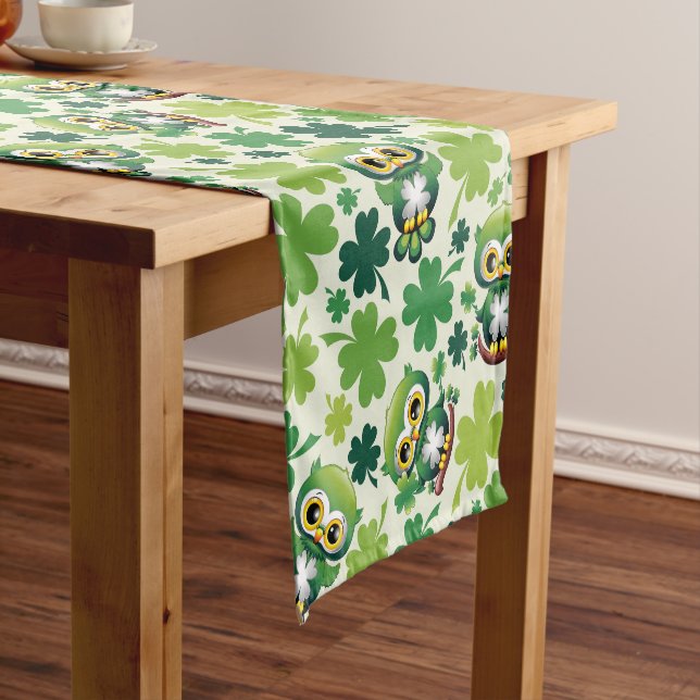 Baby Owl Cute St Patrick Cartoon Short Table Runner (In Situ)