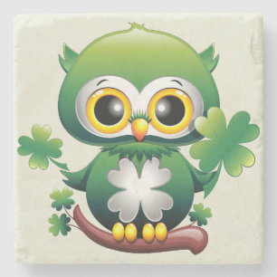 Baby Owl Cute St Patrick Cartoon Stone Coaster