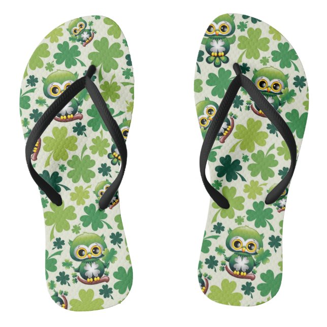 Baby Owl Cute St Patrick Cartoon Thongs (Footbed)