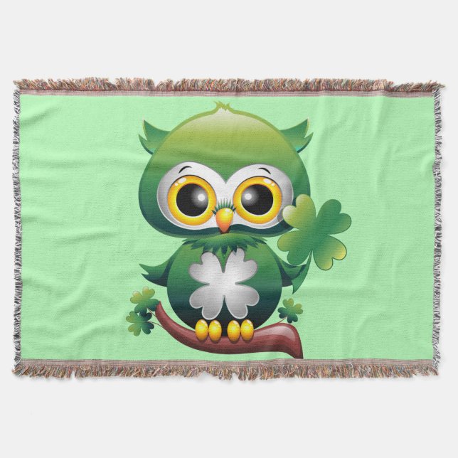 Baby Owl Cute St Patrick Cartoon Throw Blanket (Front)