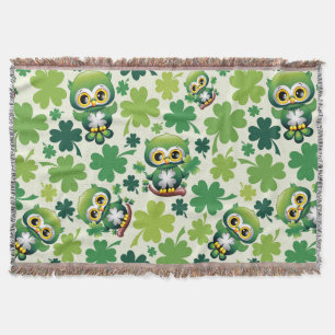 Baby Owl Cute St Patrick Cartoon Throw Blanket
