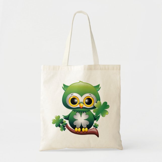 Baby Owl Cute St Patrick Cartoon Tote Bag (Front)