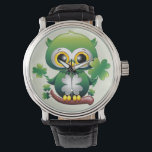 Baby Owl Cute St Patrick Cartoon Watch<br><div class="desc">Cute Little St Patrick's Day Owl Cartoon Character standing on a branch and holding a Shamrock Clover. Original Vector Art Copyright BluedarkArt TheChameleonArt</div>