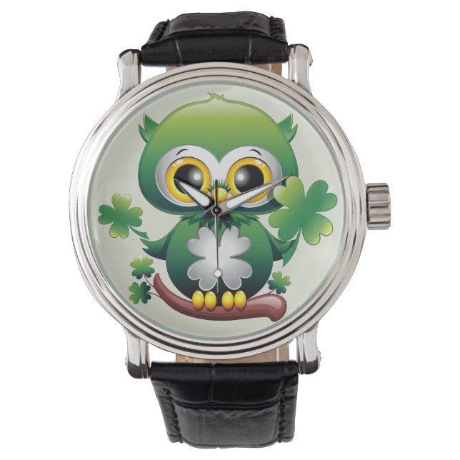 Baby Owl Cute St Patrick Cartoon Watch (Front)