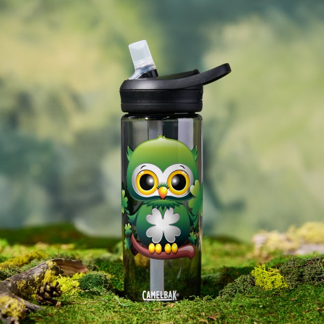 Baby Owl Cute St Patrick Cartoon Water Bottle (Outdoor (Rotated))