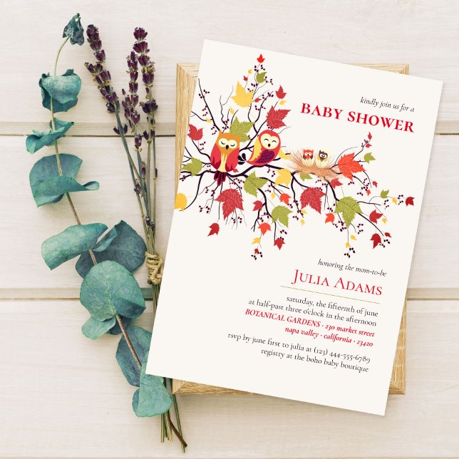 Baby Owl hatch in Autumn fall season baby shower Invitation (Creator Uploaded)