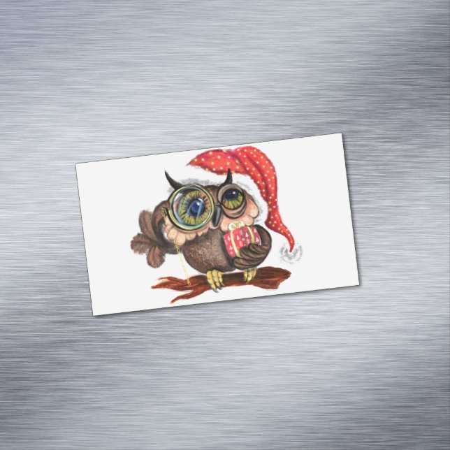 Baby Owl In Christmas Hat Magnet (In Situ)