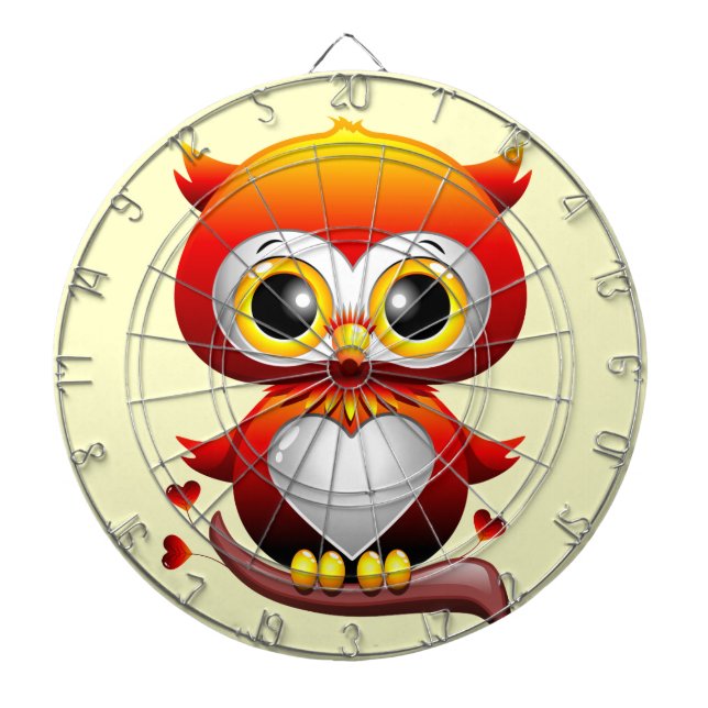 Baby Owl Love Heart Cartoon  Dartboard (Front)