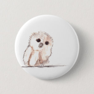 Baby owl small bird 6 cm round badge