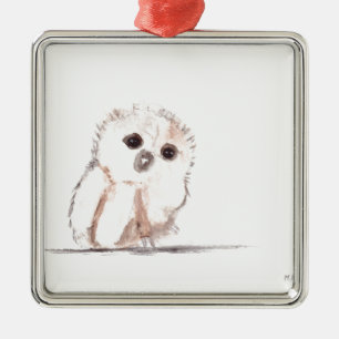 Baby owl small bird metal tree decoration