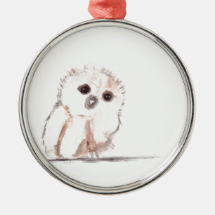 Baby owl small bird metal tree decoration