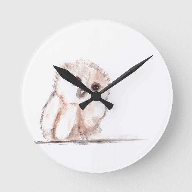 Baby owl small bird round clock (Front)