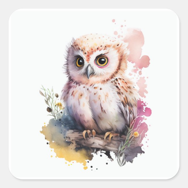 Baby Owl Square Sticker (Front)