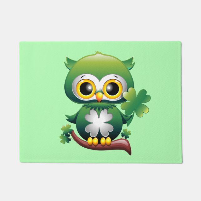 Baby Owl St Patrick Paddy Cartoon  Doormat (Front)