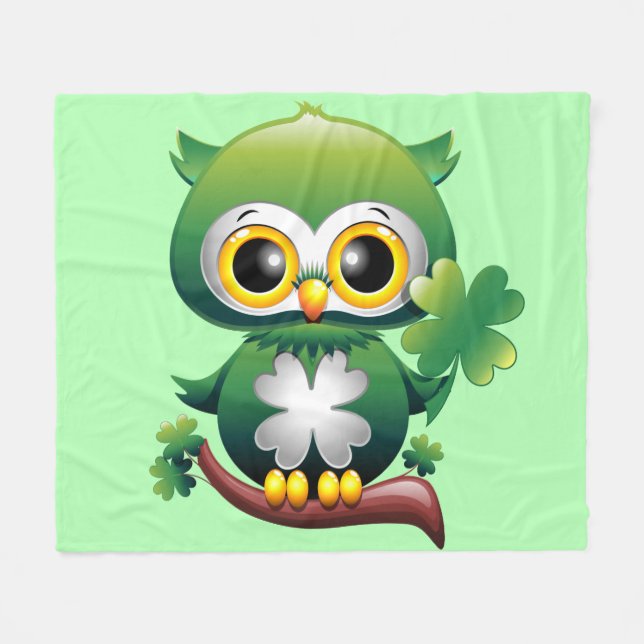 Baby Owl St Patrick Paddy Cartoon  Fleece Blanket (Front (Horizontal))