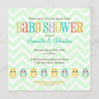 Baby Owl Twins - Gender Reveal / Unknown Shower Invitation