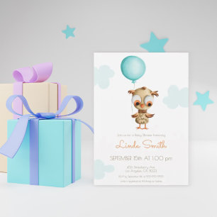 Baby Owl with Balloon Gender Neutral Baby Shower Invitation