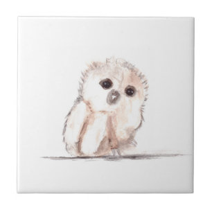 Baby owl Woodlands bird Watercolor Ceramic Tile