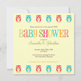 Baby Owls - Girl and Boy Twins Shower Invitation