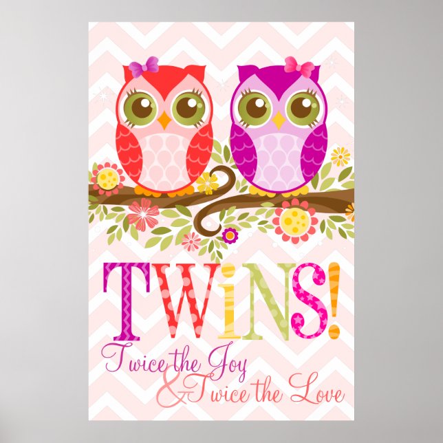Baby Owls - Girl Twins - Custom Wall Poster (Front)