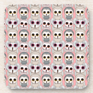 Baby Owls on Pink Pattern Coaster