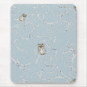 Baby Owls on Winter Snowy Limbs Mouse Pad