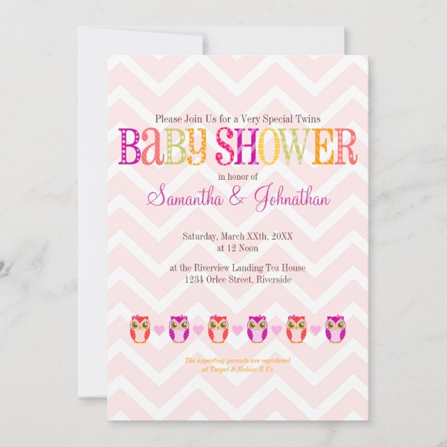 Baby Owls - Twin Girls Baby Shower Invitation (Front)