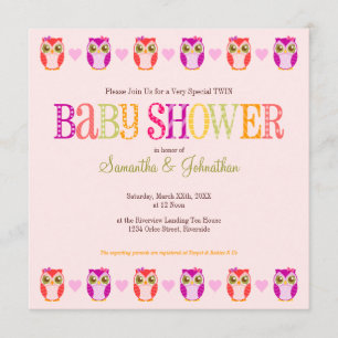 Baby Owls - Twin Girls Shower Invitation