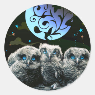 Baby Owls Under The Moonlight Classic Round Sticker