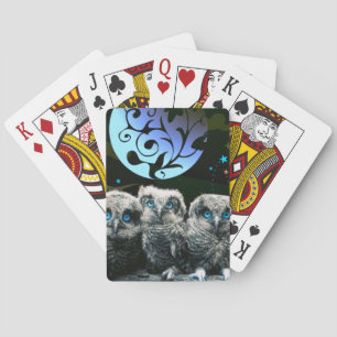 Baby Owls Under The Moonlight Playing Cards