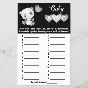 Baby Panda ABC Baby Shower Game Card
