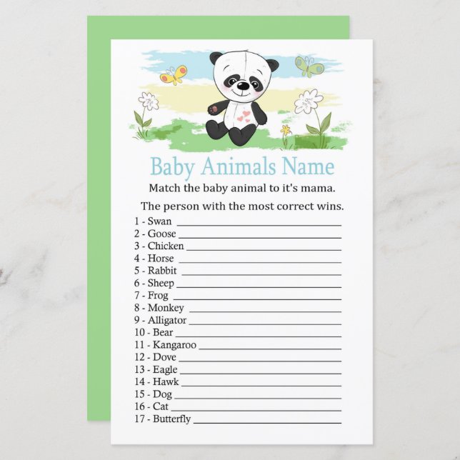 Baby panda Baby Animals Name Game (Front/Back)
