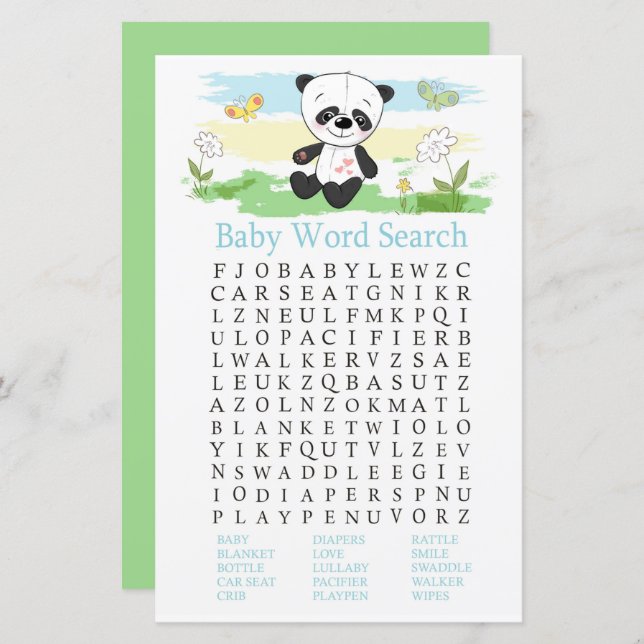 Baby panda Baby Shower Word Search Game (Front/Back)