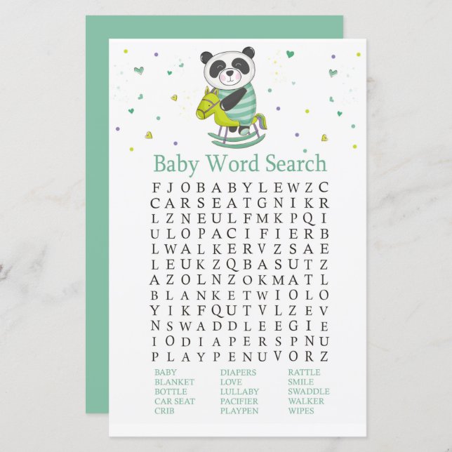 Baby Panda Baby Shower Word Search Game (Front/Back)