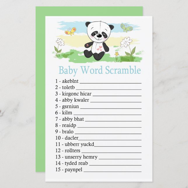 Baby panda Baby word scramble game (Front/Back)