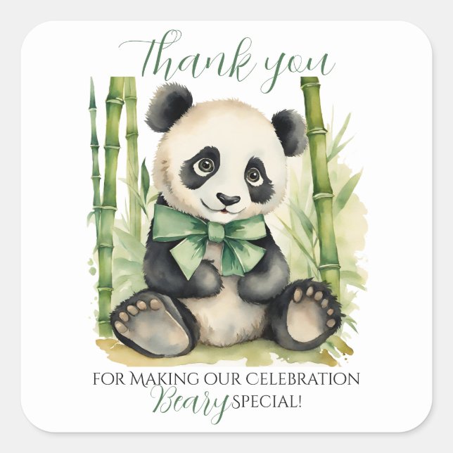 Baby Panda Bear Baby Shower Thank You Square Sticker (Front)
