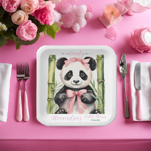 Baby Panda Bear Bearly Wait Girls Baby Shower Paper Plate