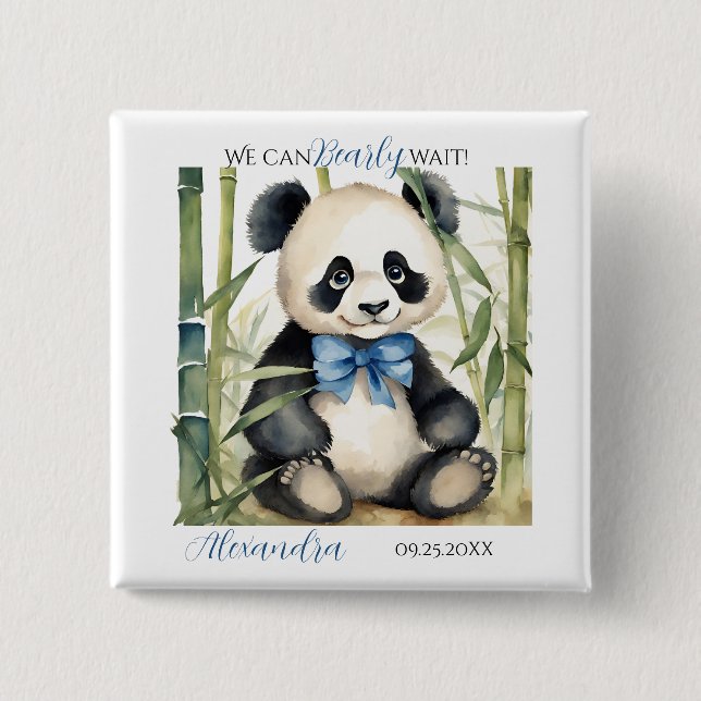 Baby Panda Bear Boy Baby Shower 15 Cm Square Badge (Front)