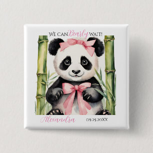 Baby Panda Bear Girls Baby Shower 15 Cm Square Badge