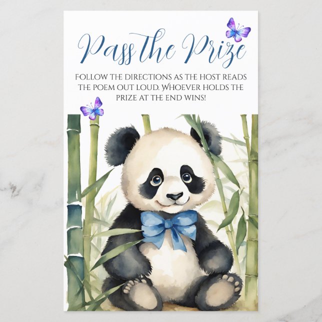 Baby Panda Boy Baby Shower Pass the Prize Game (Back)