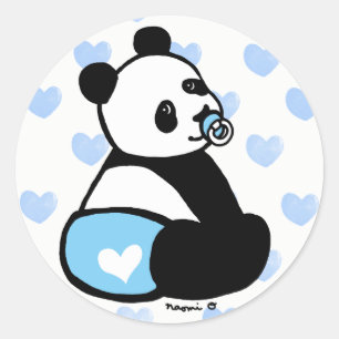 Baby Panda Cartoon Blue Diaper Sticker