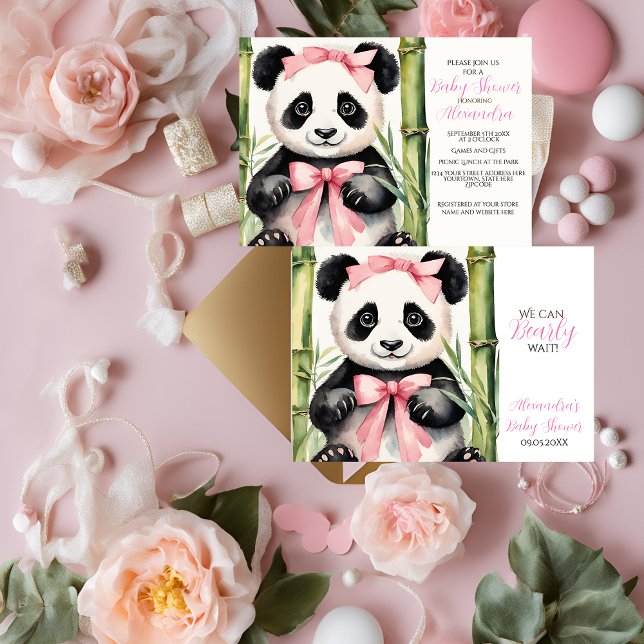 Baby Panda Girl Bearly Wait Baby Shower Invitation (Creator Uploaded)