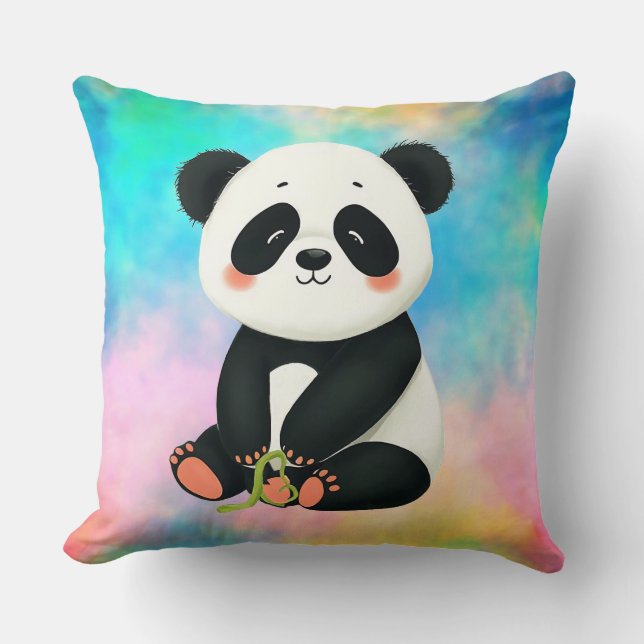  Baby Panda is Holding Piece of Bamboo  Cushion (Front)